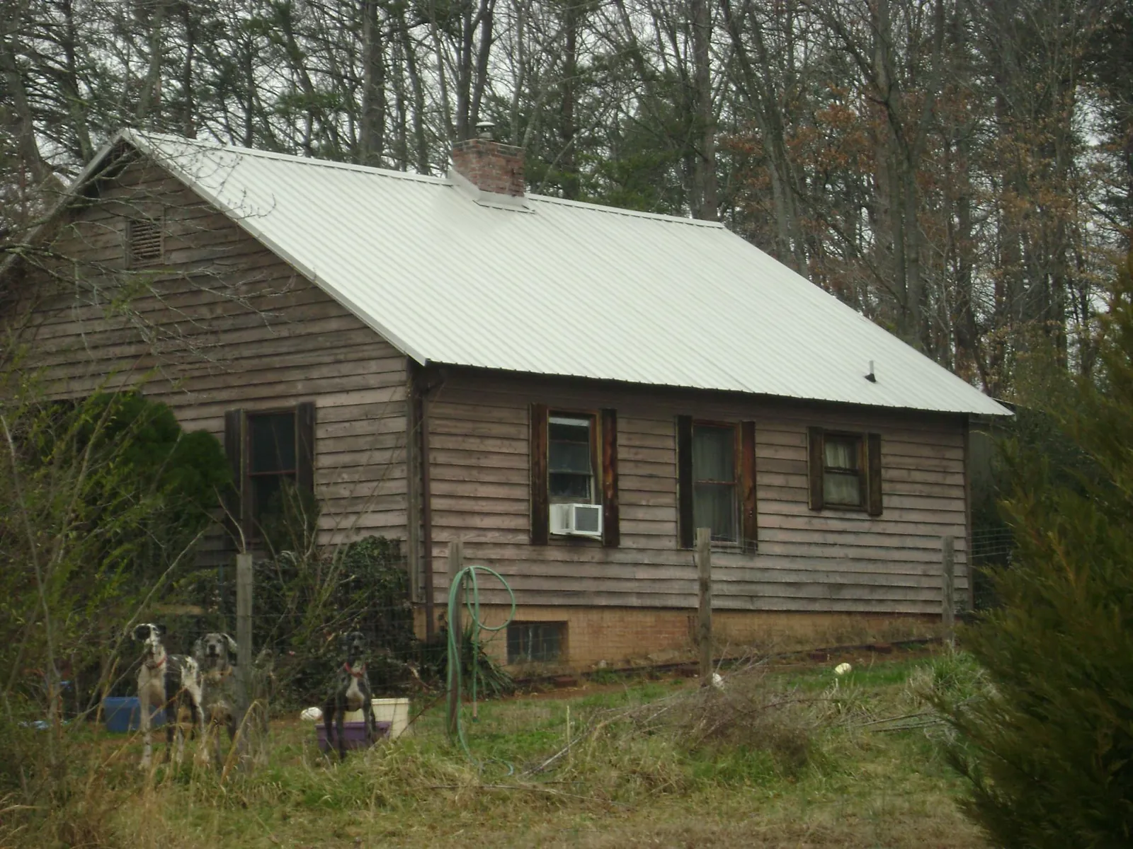 White metal roof on an old wood sided farmhouse, from a Asphalt Shingle Roof Repair job in Manvel